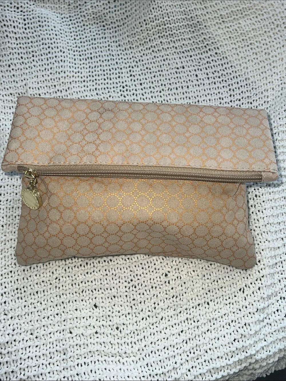 Bulgari Metallic Taupe Fold-Over Clutch with Gold Charm